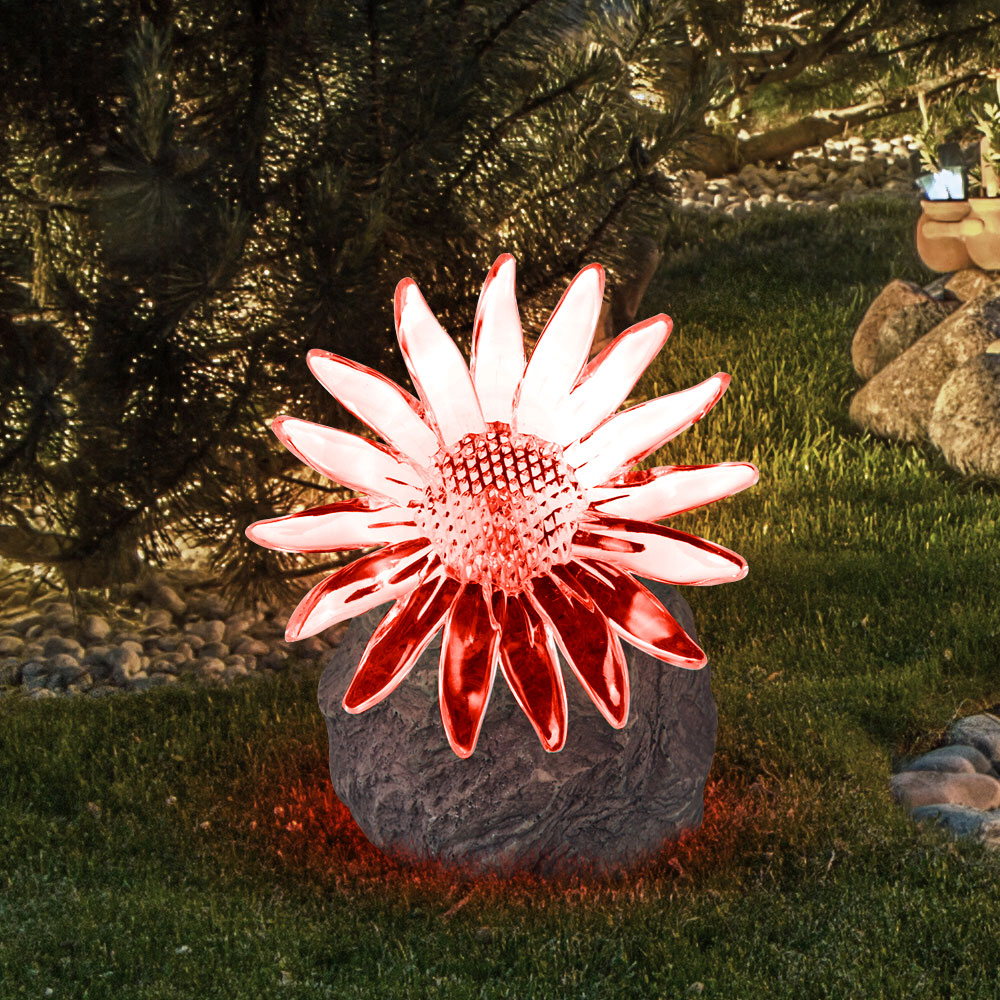 Solar Außenlampe mit LED-Farbwechsler Stein mit Blume – Bild 2