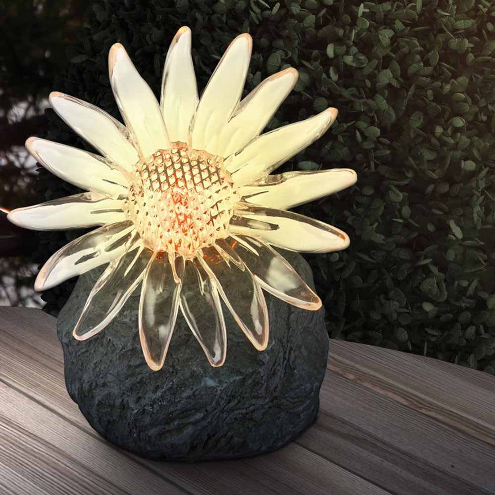 Solar Außenlampe mit LED-Farbwechsler Stein mit Blume – Bild 9