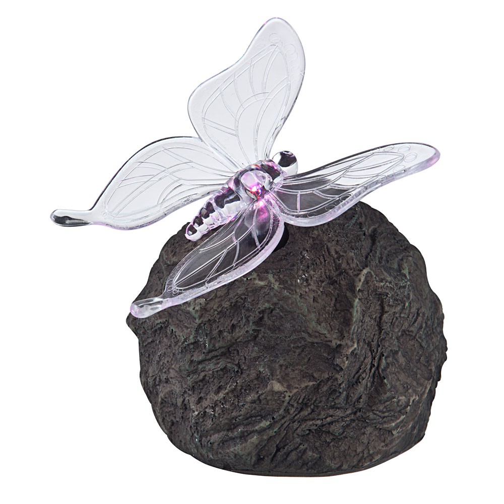 Solar Außenleuchte mit LED-Farbwechsler Stein mit Schmetterling – Bild 14