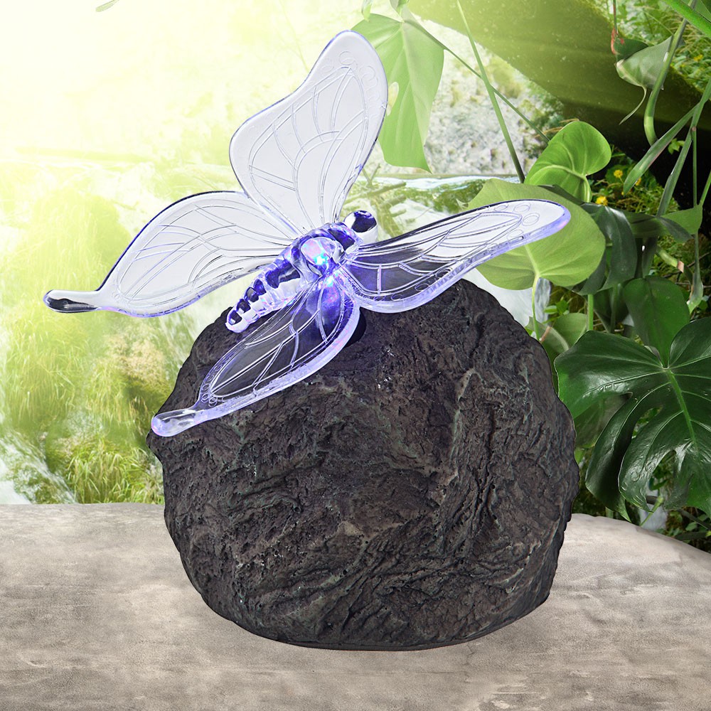 Solar Außenleuchte mit LED-Farbwechsler Stein mit Schmetterling – Bild 7