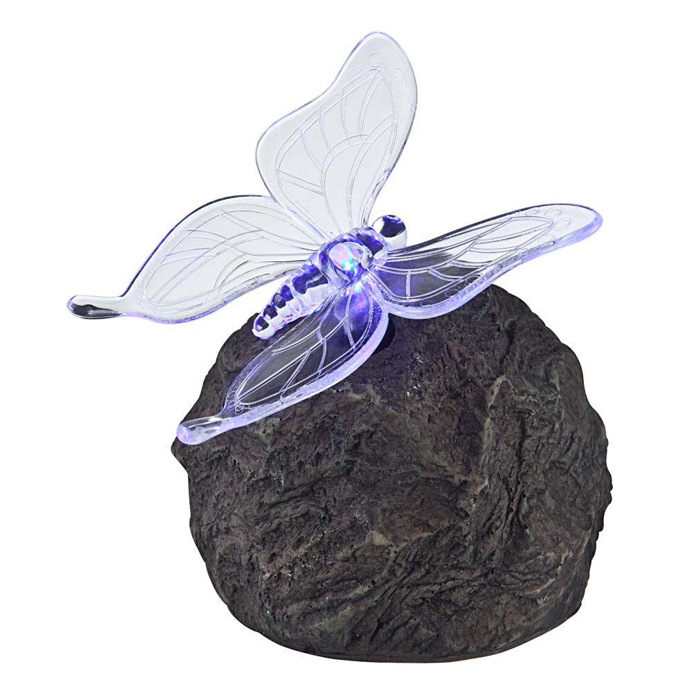 Solar Außenleuchte mit LED-Farbwechsler Stein mit Schmetterling – Bild 11