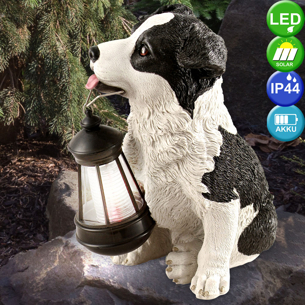 Aussen Leuchte LED SOLAR Garten Lampe Hund mit Laterne Hof Beleuchtung