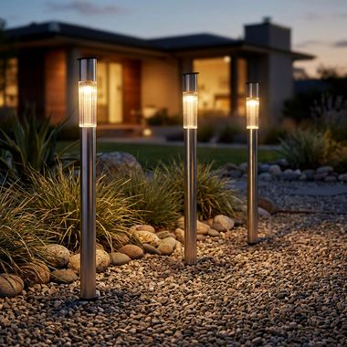 Lot de 3 lampes solaires à brancher, inox, H 70 cm