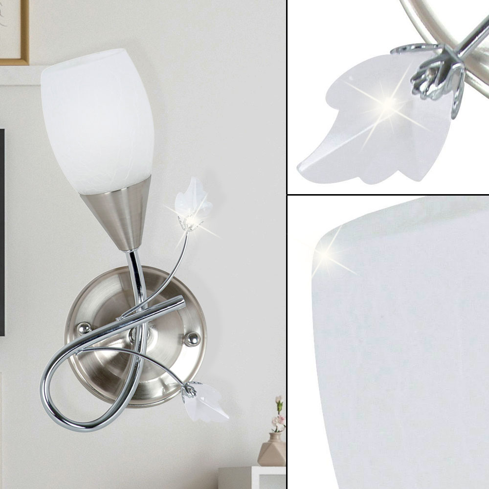 Wandlampe Blüten Design Chrom Glas Leuchte Wohn Schlaf Zimmer