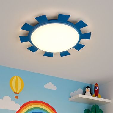 Wand-/plafondlamp, blauw staal, wit glas, D 35 cm