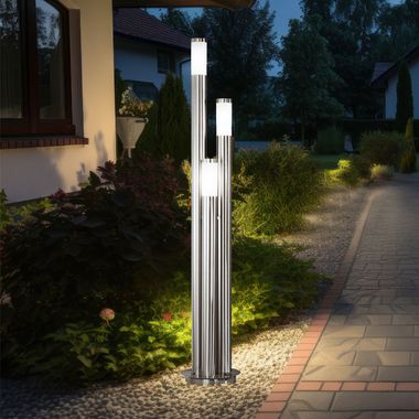 Lampadaire, inox, 3 colonnes, H 170 cm, BOSTON