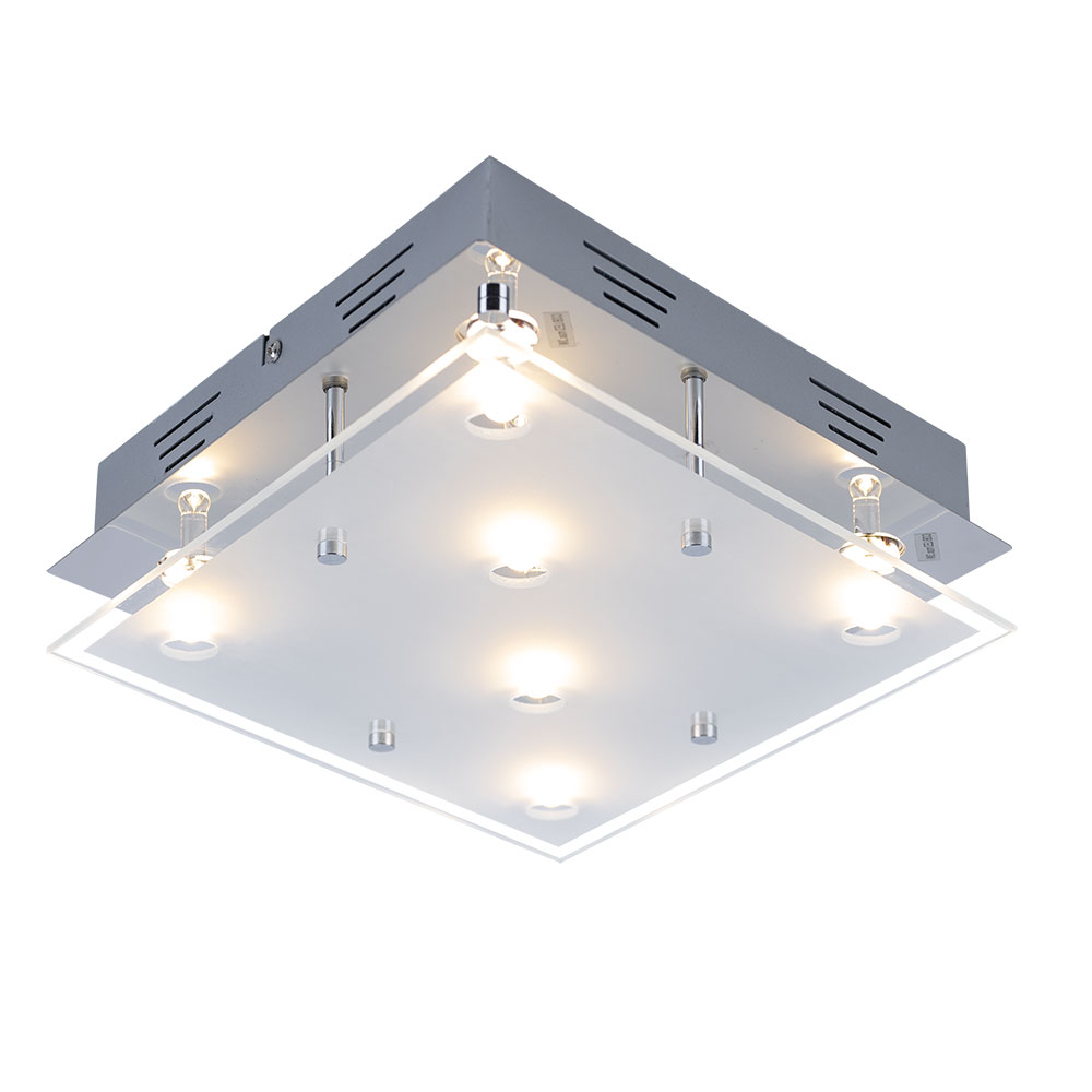 Deckenleuchte Stahl gebürstet LED Deckenlampe Glas satiniert  Wohnzimmerlampe 6 flammig, Metall, 6x 3W 6x 210lm warmweiß, LxH 30x8 cm |  ETC Shop
