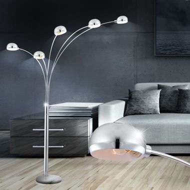 Staande lamp, marmer, zilver, 5-vlam, H 200 cm
