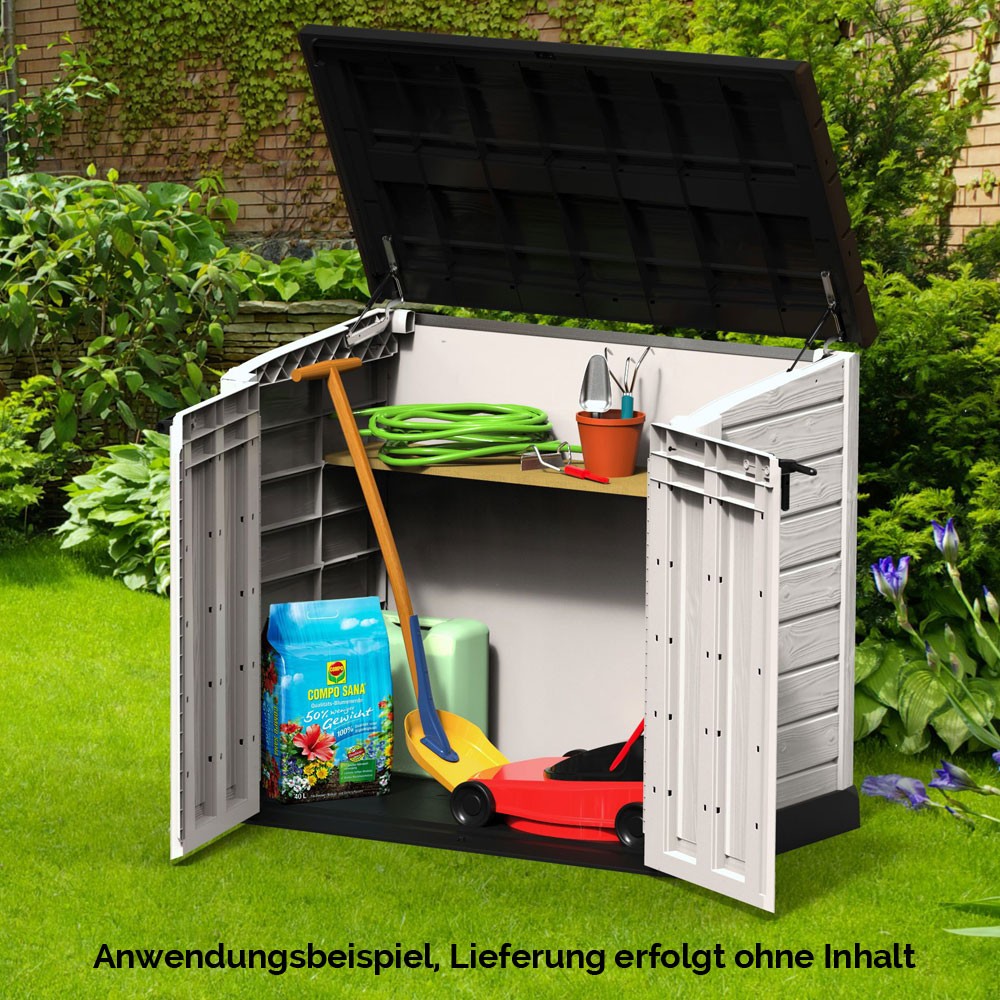 Auflagebox Geräte Box Garten Terrasse Kiste Truhe Holzoptik beige braun