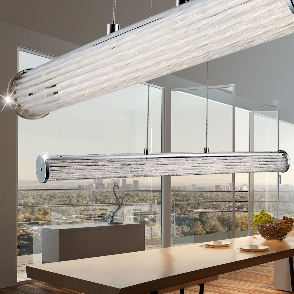 Design LED Decken Lampe Pendel Hänge Leuchte Chrom Glas Beleuchtung
