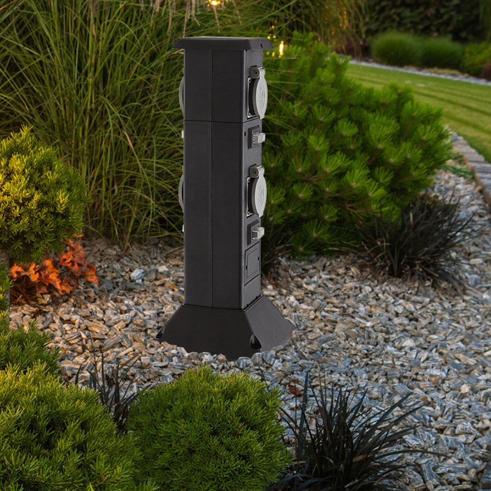 Colonne De Prises De Courant De Jardin Pock Avec Piquet De Terre, Résistant Aux Intempéries