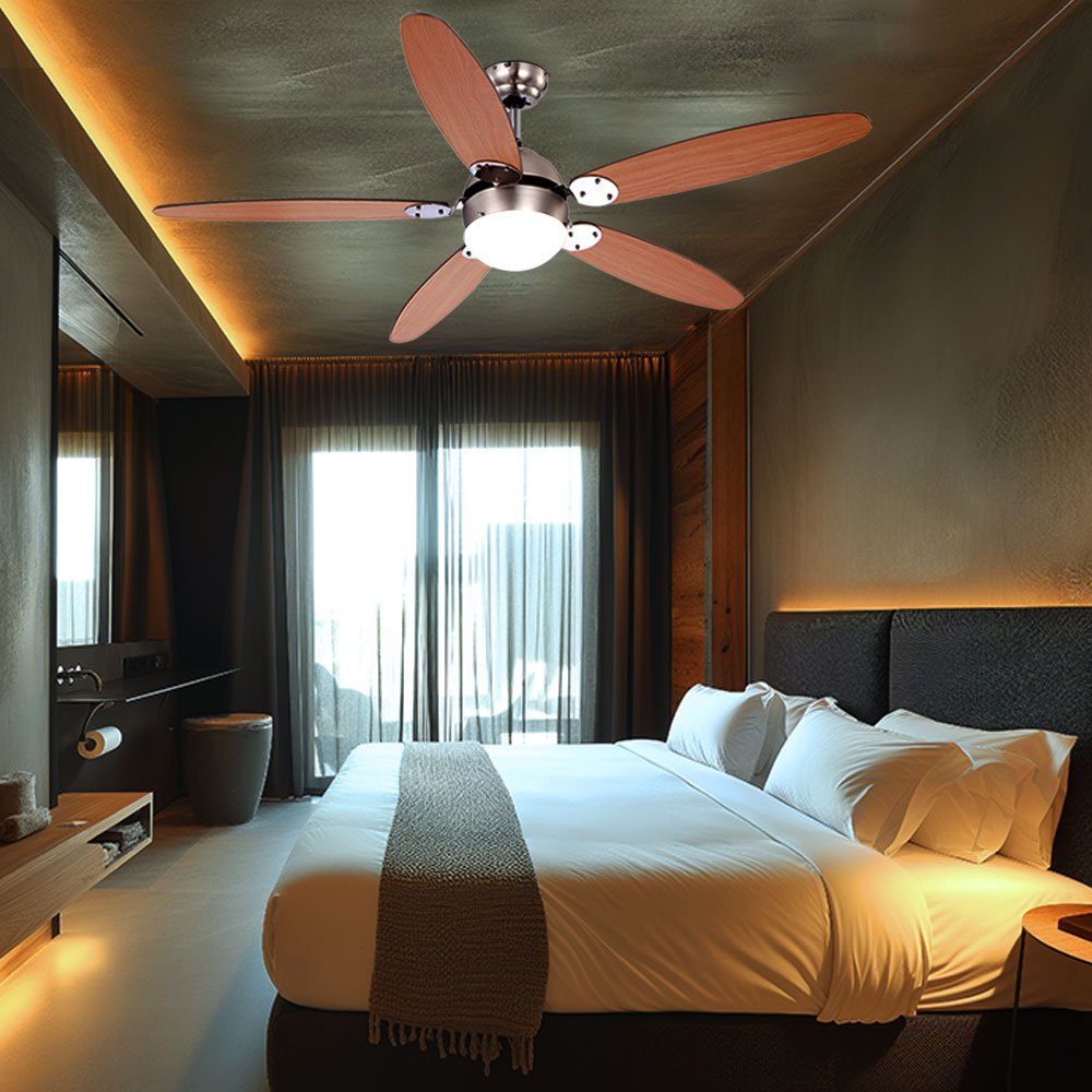 Ventilateur De Plafond Fantasia Riviera 132cm – Sans Lumière, Tirette, Bois Et Argent, 5 Pales