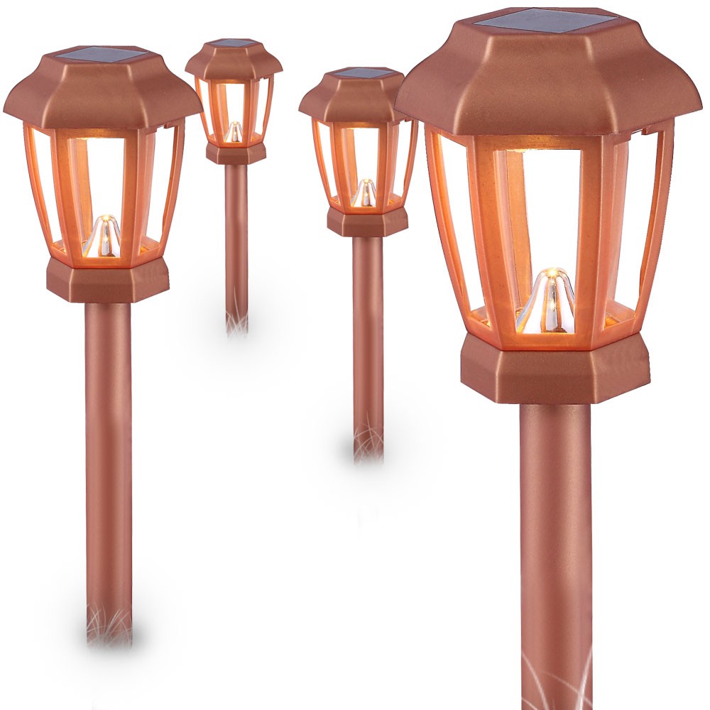 Set of 4 LED solar lights road lighting coppercolored