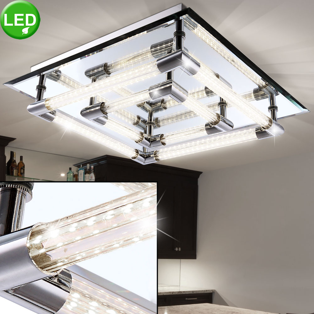 Design Decken LED Lampe Leuchte Chrom Glas-Röhre Beleuchtung Wohn