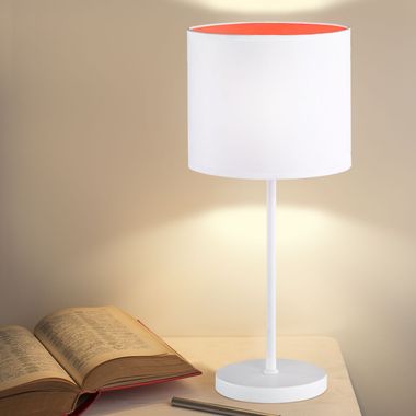 Tischleuchte aus Textil in weiß und orange