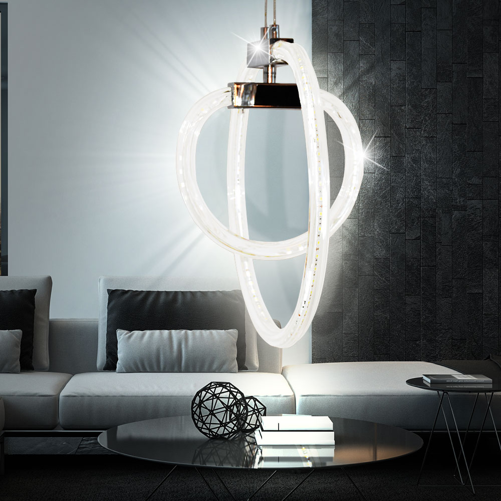 LED 30 Watt Pendel Leuchte Wohnzimmer Deko Beleuchtung Glas Chrom Hänge