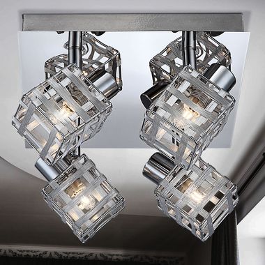 Ceiling lamp, chrome, moving spots, cube design, L 22 cm