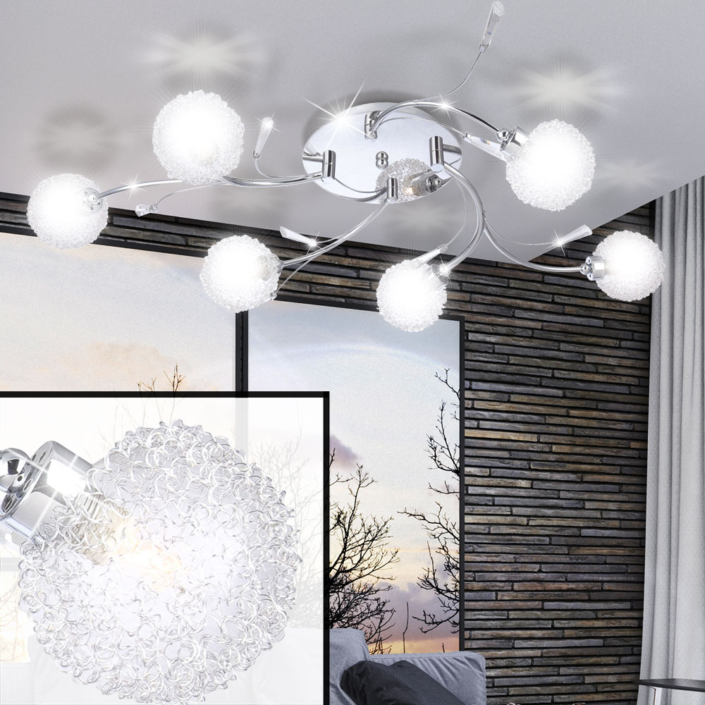 Decken Lampe Dielen Glas Chrom Strahler ALU Kugel Geflecht Spot Big
