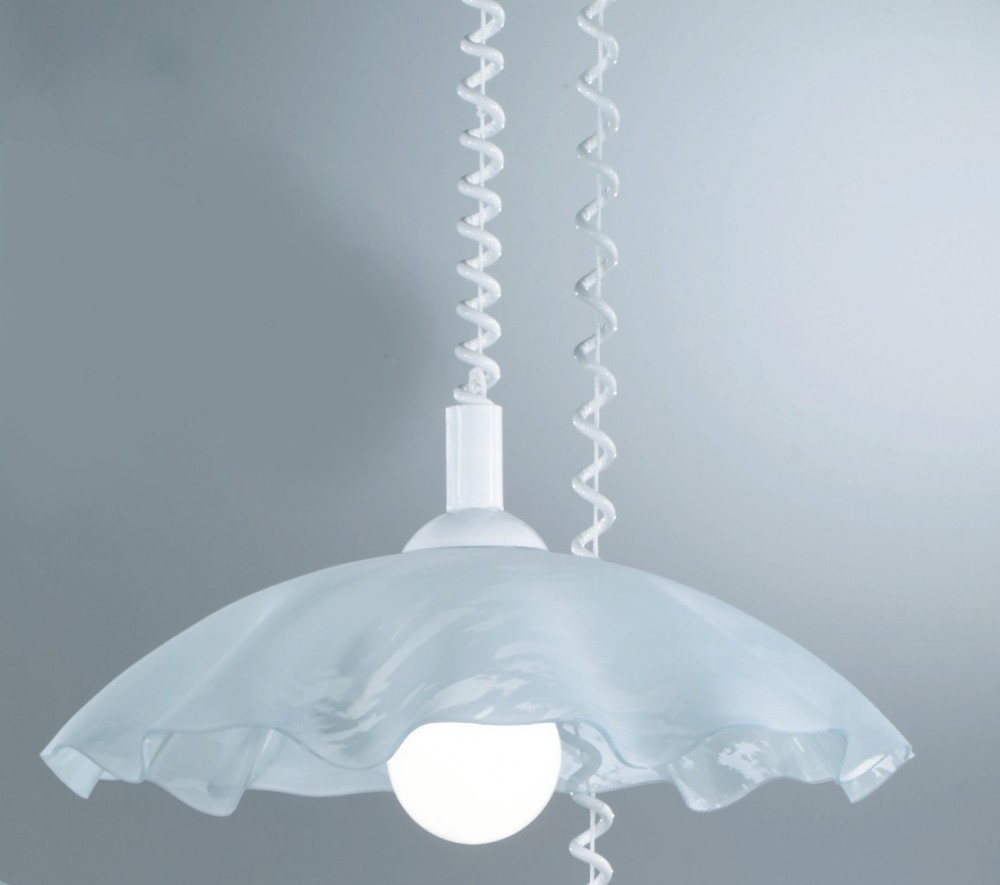 Hänge Leuchte Glas Pendel weiß satiniert Wolken-Dekor Schlaf Zimmer