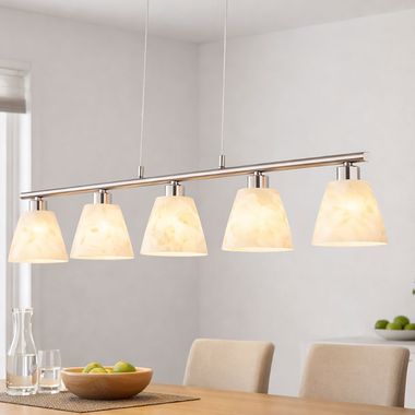 Hanglamp, wit glas, albasten look, nikkel, L 93 cm