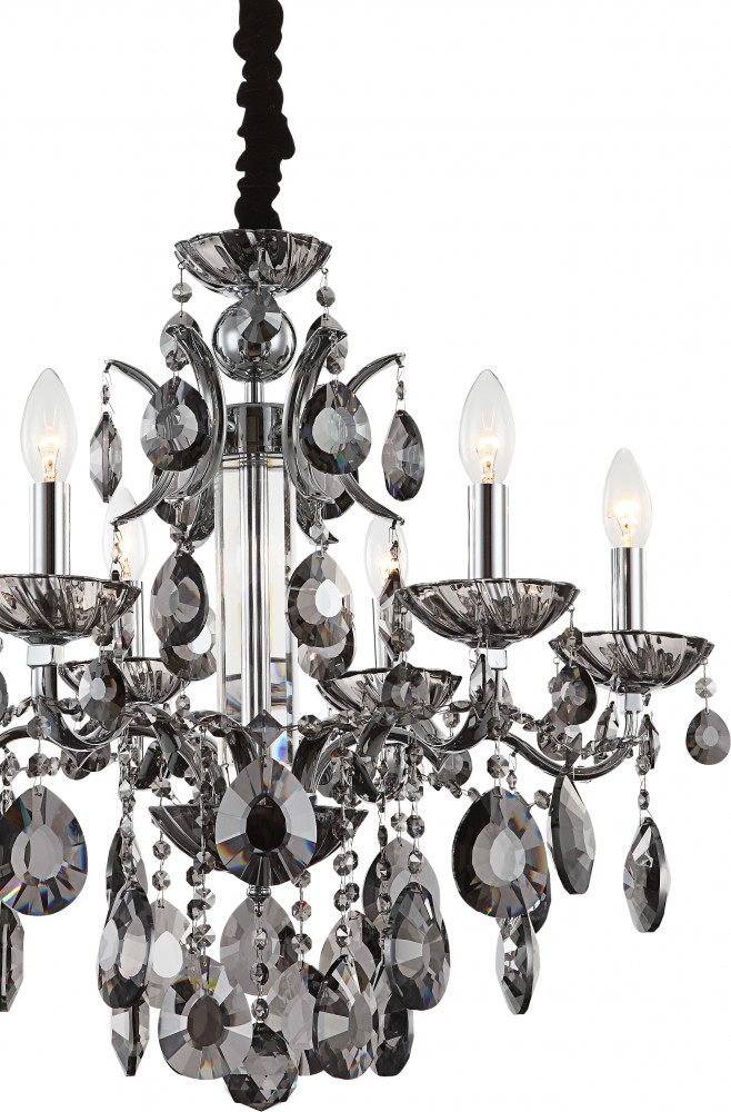 Hochwertiger 6-flg Kronleuchter Lüster Küche Chrom Glas Kristall Licht