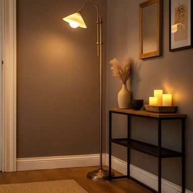 Floor lamp, foot switch, metal, glass, H 145-170 cm