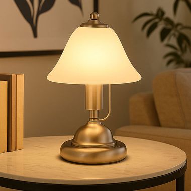 Table lamp, touch, alabaster glass, nickel, H 27 cm