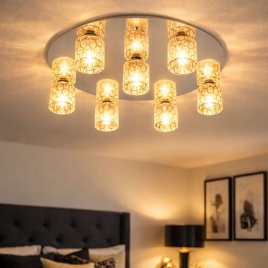 Plafonnier, chrome, verre clair, rond, 7 flammes