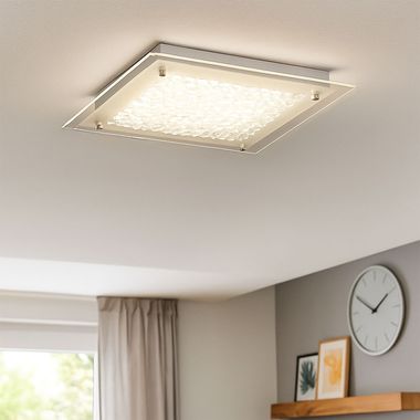 LED Deckenleuchte, Chrom satiniertes Glas, 1200 lm, warmweiß