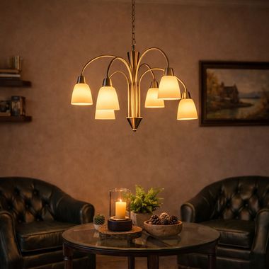 Żyrandol LED, żyrandol, nikiel, szkło, 6 świateł, wys. 150 cm