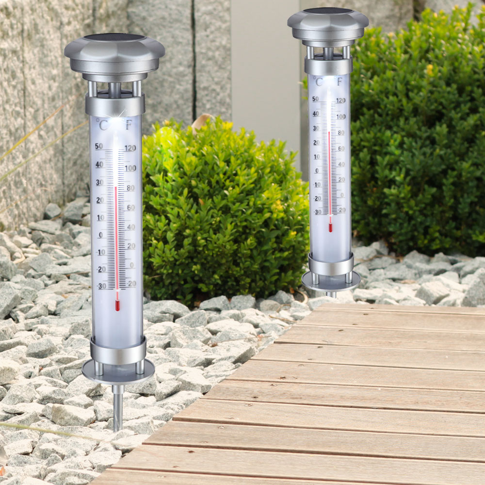 LED Solarleuchte Außen Thermometer Steck Garten Wetter Messung Thermostat  Temperatur