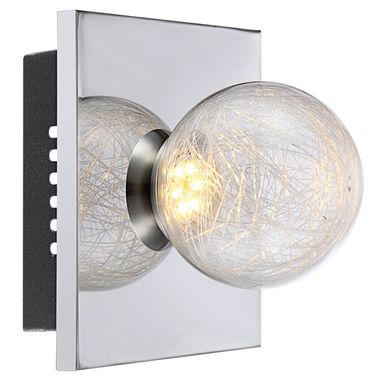 Applique LED, chrome, boule de verre, structure, H 15 cm