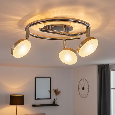 LED spotlight roundel, aluminum, chrome, movable spots, D 25 cm