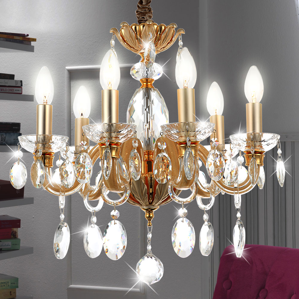 Decken Leuchte Luster Schlaf Zimmer Kronleuchter gold Glas Strahler