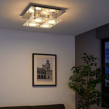 Lampa sufitowa LED, szkło, chrom, 4 płomienie, GU10, L 26 cm