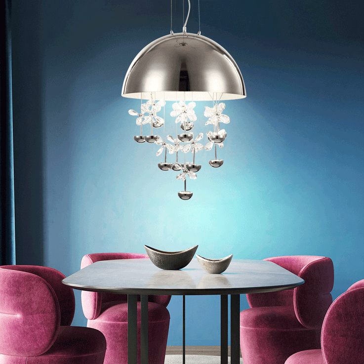 LED Hängeleuchte, Kristalle, Nickel-matt, Blumen, H 120 cm