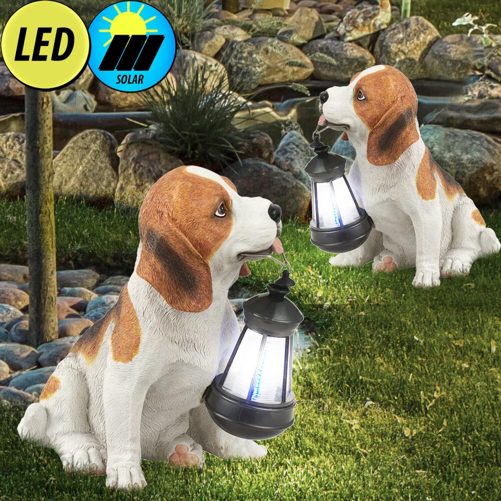 2er Set LED Solar Außen Leuchte Hund Beagle Laterne Deko Garten