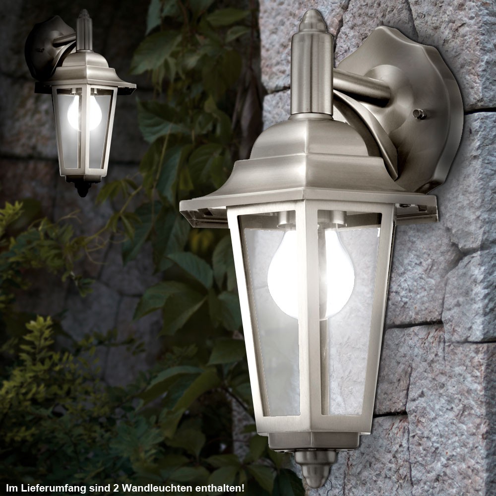 Lujo 2er Exterior Pared Luces Set Acero Inox. Fachadas Parcela Lámpara