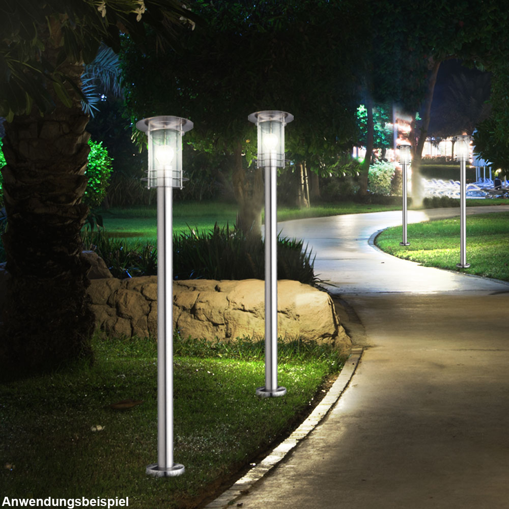 2x LED Exterior Lámpara de Pie Veranda Jardín Acero Inox. Stand