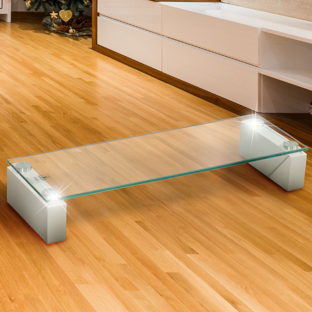 Lobby TV Unter Schrank Glas Regal Lowboard Sideboard MDF hochglanz weiß