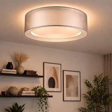 Plafondlamp, textiel, grijs, 40 cm, THEO