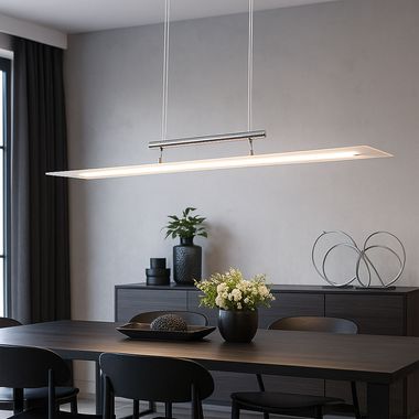 LED pendant light, chrome, satin, height adjustable, L 98.5 cm