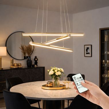 LED Hängelampe, Stahl chrom, dimmbar, Fernbedienung, H 110 cm