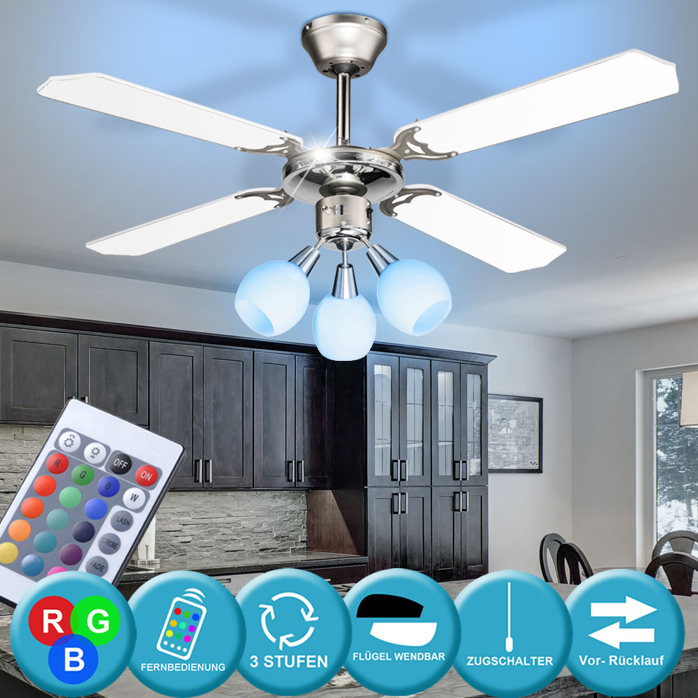 RGB LED Techo Ventilador Control Remoto Interiores Calentador Regulable