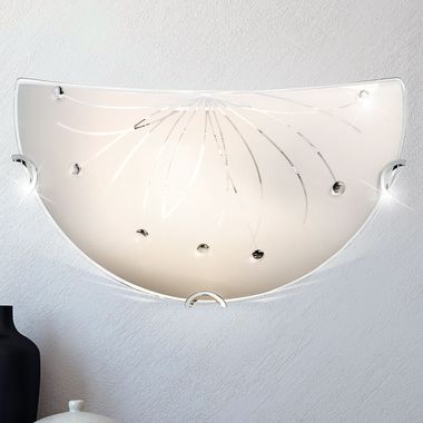 Wall lamp with satined glass and clear decorative lines