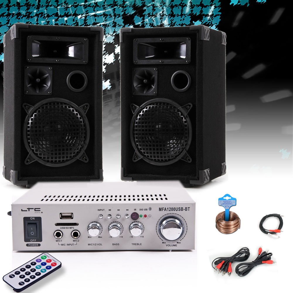PA Anlage mit PA Boxen und Bluetooth Verstärker DJ-Compact 9 – Bild 2