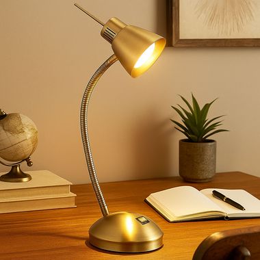 LED Tischleuchte, Metall altmessing, flexibel, H 44 cm