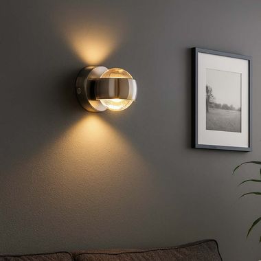 LED Wandleuchte, Up & Down, Glas, klar, silber, T 10 cm