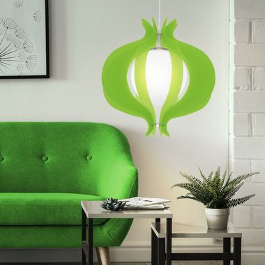 Lampe à suspension, verte, boule de verre, nickel mat, E27, H 110 cm