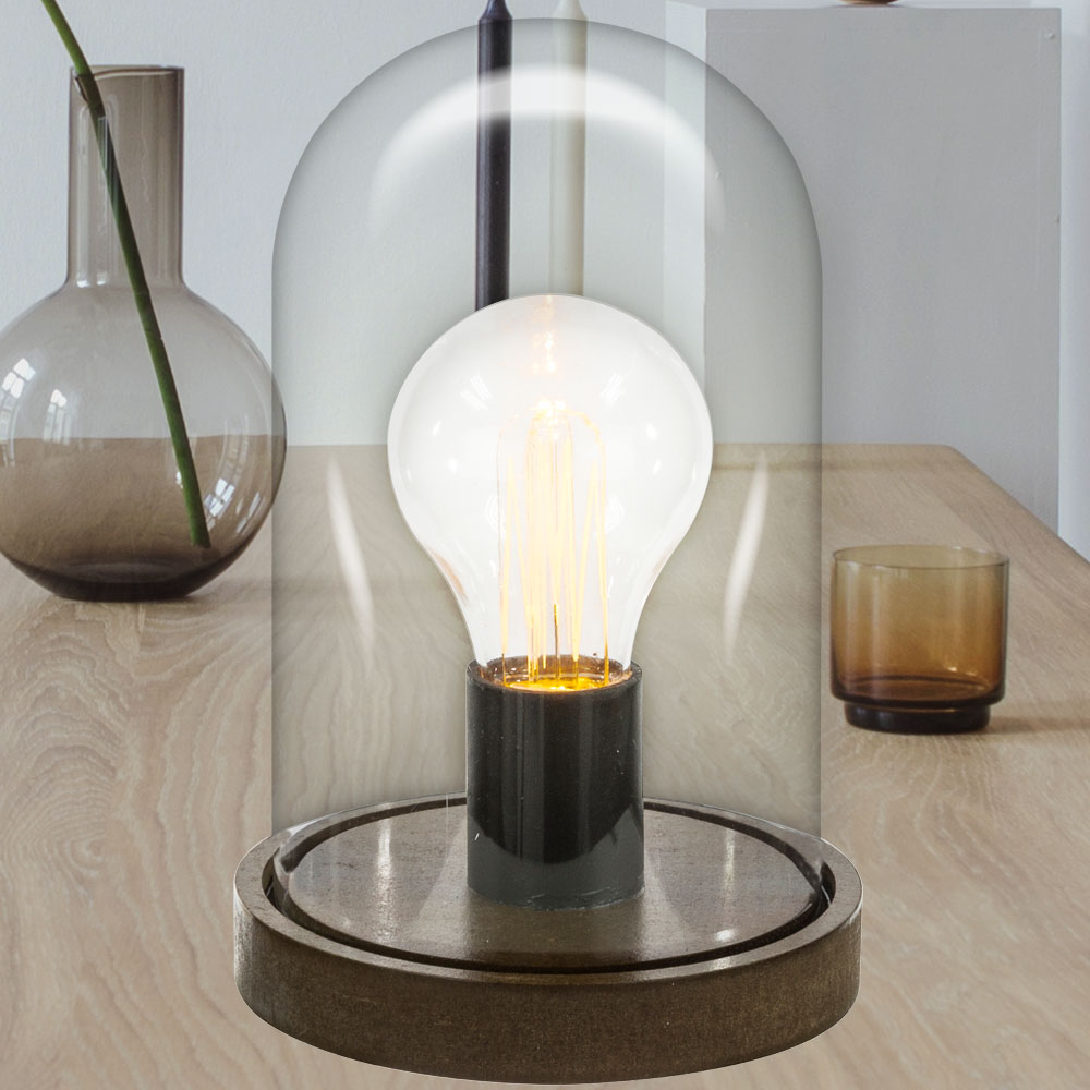 LED Tisch Lampe Holz braun Deko Kuppel klar Ess Zimmer Retro FILAMENT